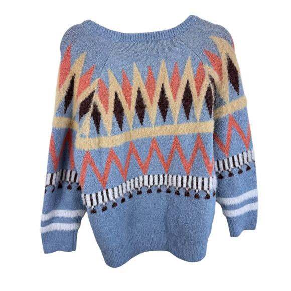 Cache Cache Aztec Colorful Tight Knit Fuzzy Cozy Pullover Sweater Size L - Picture 2 of 4